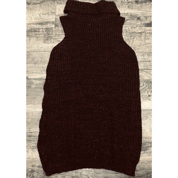Urban Outfitters Sz M Sweater Dress Turtleneck Maroon Black Sleeveless Tunic C51 - Picture 3 of 6